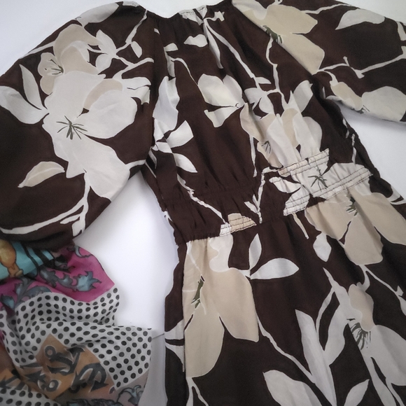 Loft Floral Brown and Cream Dress Small Petite Maxi - Picture 11 of 11